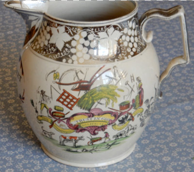 lustre jug named for the recipient and dated 1813 showing ‘the farmer’s arms’